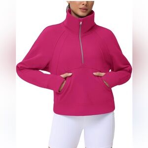 Women's Pink Half-Zip Pullover Top ladies large